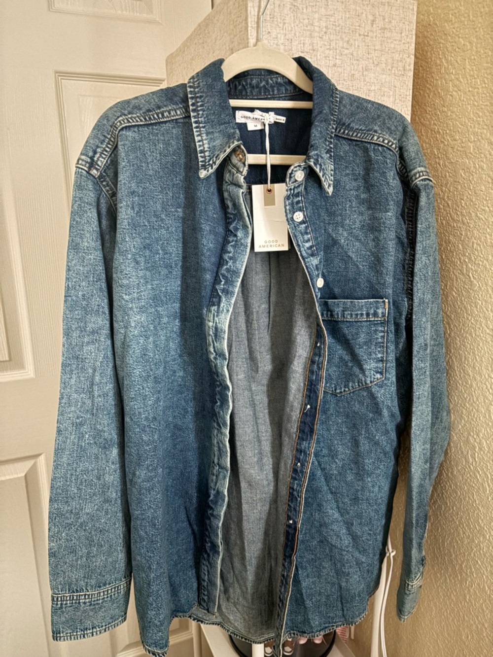 Good American Oversized Blue Denim Shirt Jacket- Medium